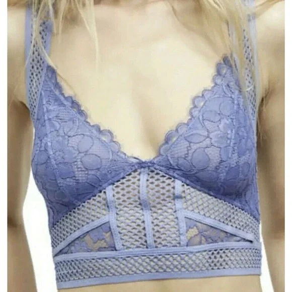 New FREE PEOPLE Small S Brami Bralette Longline Bra Lace Sitting Pretty Blue NWT - Picture 2 of 5